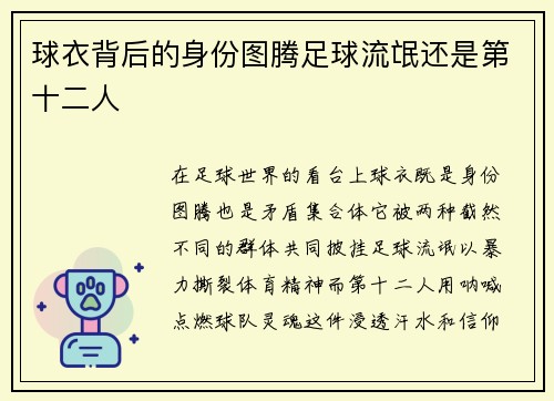 球衣背后的身份图腾足球流氓还是第十二人