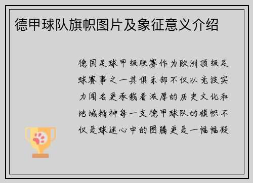 德甲球队旗帜图片及象征意义介绍